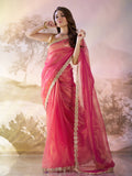 Pink Sequinned Designer Lace Organza Saree