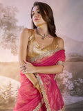 Pink Sequinned Designer Lace Organza Saree
