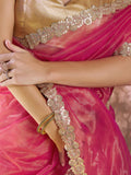 Pink Sequinned Designer Lace Organza Saree
