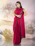 Hot Pink Embellished Beads And Stones Satin Saree