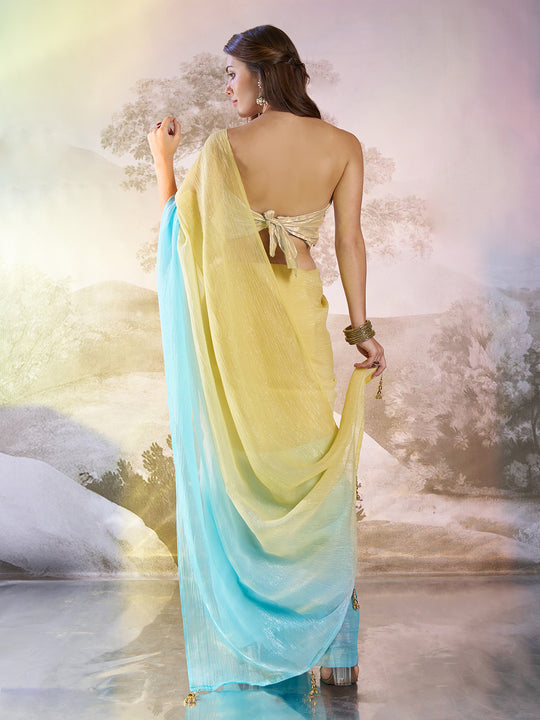 Multicolor Chiffon Peding Saree With Blouse Piece