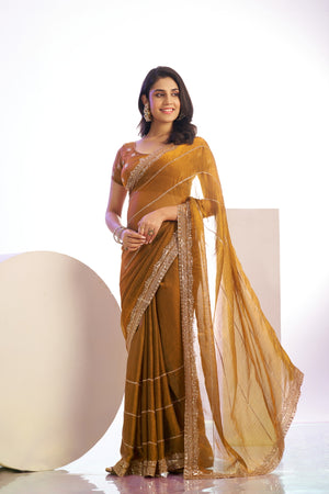 Chiffon Embroidered Work With Embroidered Blouse Piece