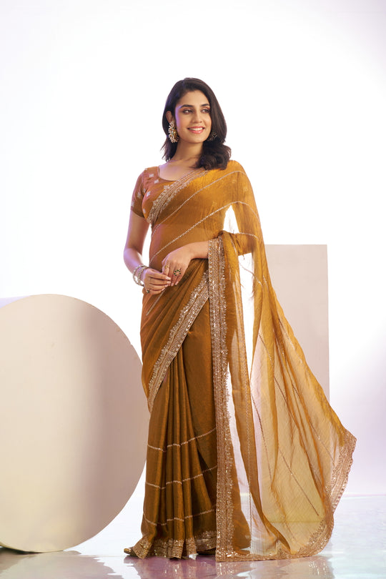 Chiffon Embroidered Work With Embroidered Blouse Piece