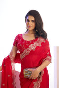 Chiffon Embroidered Work With Embroidered Blouse Piece
