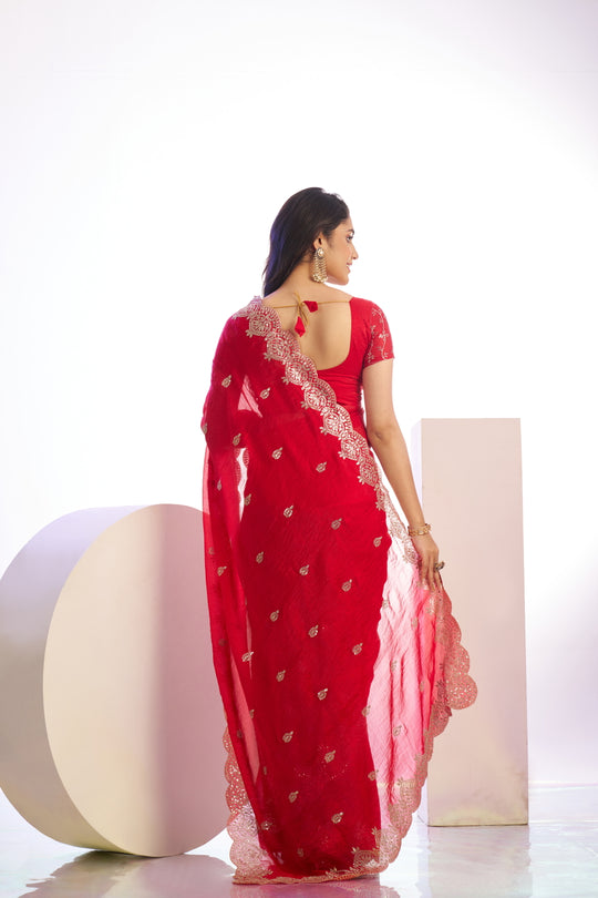 Chiffon Embroidered Work With Embroidered Blouse Piece