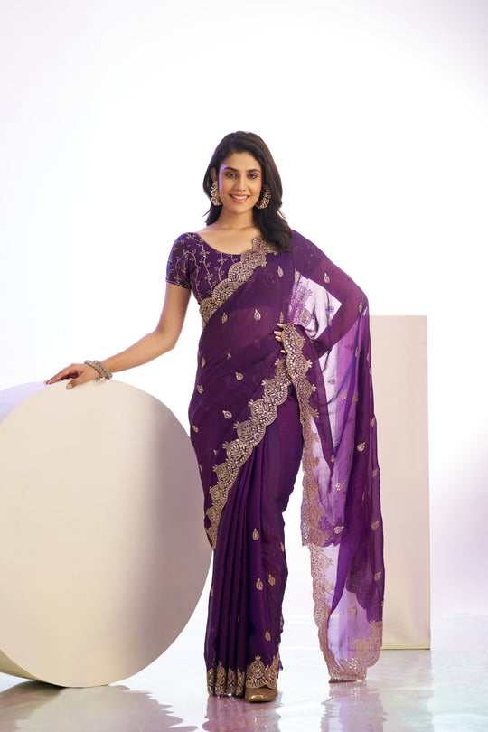 Chiffon Embroidered Work With Embroidered Blouse Piece