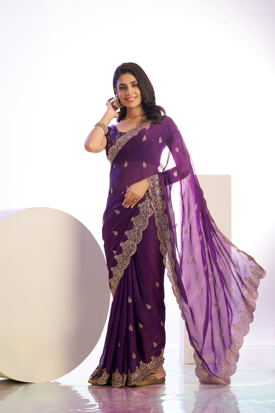 Chiffon Embroidered Work With Embroidered Blouse Piece