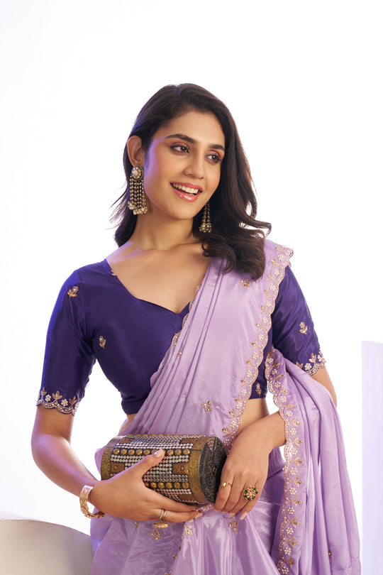 Crepe Embroidered Moti Work With Embroidered Blouse Piece