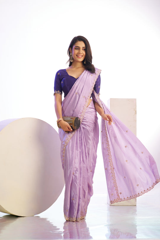 Crepe Embroidered Moti Work With Embroidered Blouse Piece