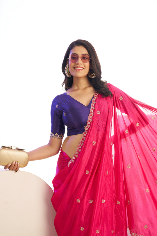 Crepe Embroidered Moti Work With Embroidered Blouse Piece