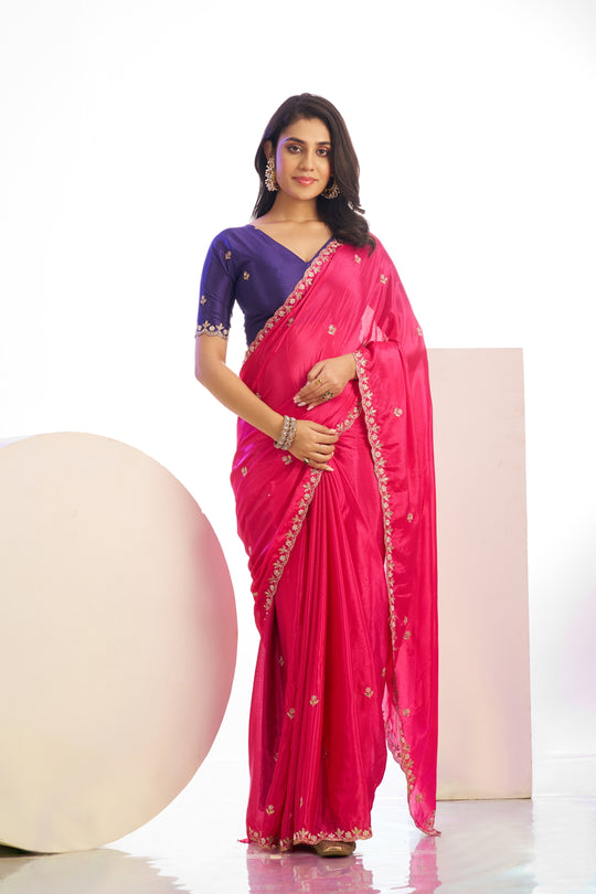 Crepe Embroidered Moti Work With Embroidered Blouse Piece