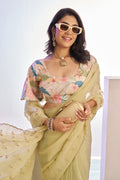 Crunchy Embroidered Work Saree With Printed Blouse Piece