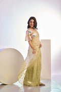 Crunchy Embroidered Work Saree With Printed Blouse Piece