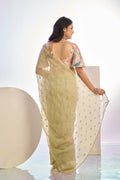 Crunchy Embroidered Work Saree With Printed Blouse Piece