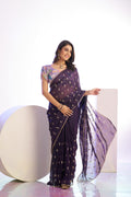 Crunchy Embroidered Work Saree With Printed Blouse Piece