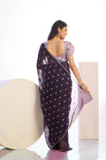 Crunchy Embroidered Work Saree With Printed Blouse Piece