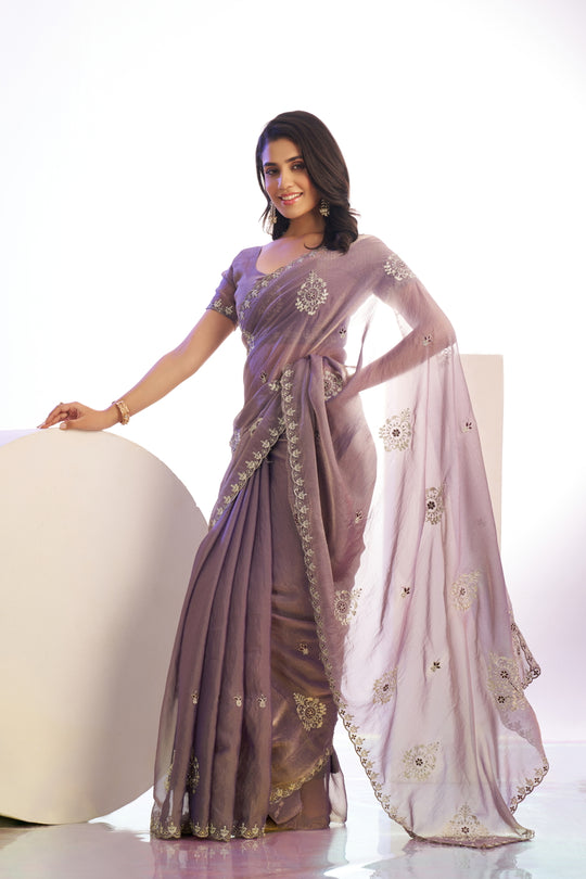 Mos Embroidered Work Saree With Embroidered Work Blouse Piece