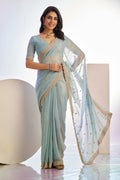 Jimmy Chu Tissue Embroidered Work Saree With Embroidered Blouse Piece
