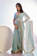 Jimmy Chu Tissue Embroidered Work Saree With Embroidered Blouse Piece