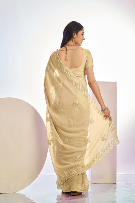 Jimmy Chu Tissue Embroidered Work Saree With Embroidered Blouse Piece