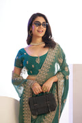 Jimmy Chu Tissue Embroidered Work Saree With Embroidered Blouse Piece