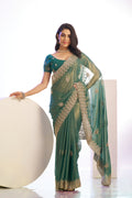 Jimmy Chu Tissue Embroidered Work Saree With Embroidered Blouse Piece