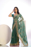 Jimmy Chu Tissue Embroidered Work Saree With Embroidered Blouse Piece
