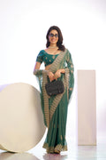 Jimmy Chu Tissue Embroidered Work Saree With Embroidered Blouse Piece