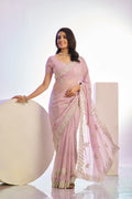 Jimmy Chu Tissue Embroidered Work Saree With Embroidered Blouse Piece
