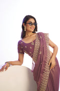 Jimmy Chu Tissue Embroidered Work Saree With Embroidered Blouse Piece