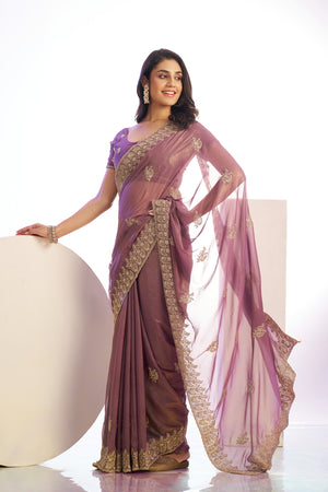 Jimmy Chu Tissue Embroidered Work Saree With Embroidered Blouse Piece