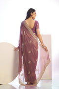 Jimmy Chu Tissue Embroidered Work Saree With Embroidered Blouse Piece