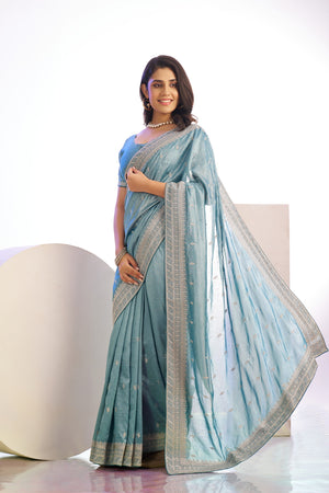 Vichitra Crunchy Sequins Embroidered Work With Blouse Piece