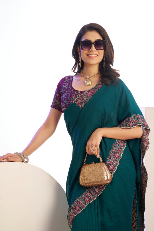 Vichitra Crunchy Sequins Embroidered Work With Blouse Piece