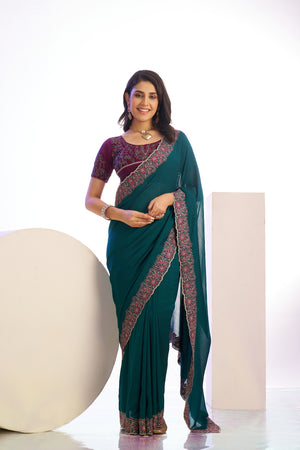 Vichitra Crunchy Sequins Embroidered Work With Blouse Piece