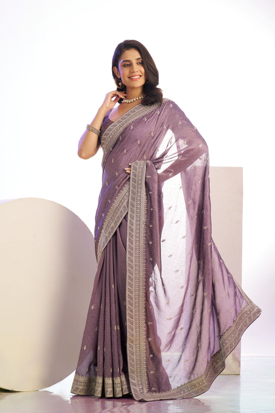 Vichitra Crunchy Sequins Embroidered Work With Blouse Piece