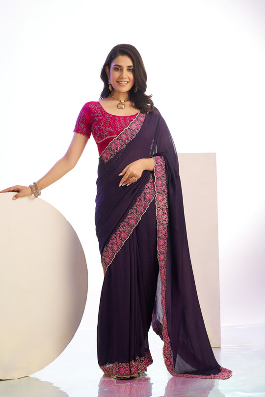 Vichitra Crunchy Sequins Embroidered Work With Blouse Piece