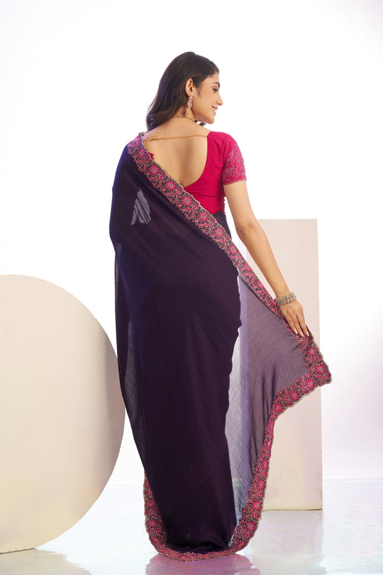 Vichitra Crunchy Sequins Embroidered Work With Blouse Piece