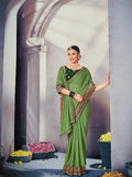 Green Georgette Ready To Wear Saree With Blouse Piece