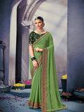 Green Georgette Ready To Wear Saree With Blouse Piece