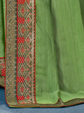 Green Georgette Ready To Wear Saree With Blouse Piece