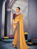 Yellow Georgette Ready To Wear Saree With Blouse Piece