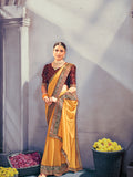 Yellow Georgette Ready To Wear Saree With Blouse Piece