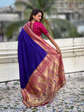 Blue Soft Silk Saree With Blouse Piece