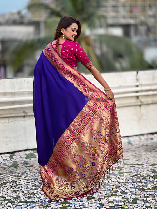 Blue Soft Silk Saree With Blouse Piece