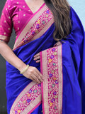 Blue Soft Silk Saree With Blouse Piece