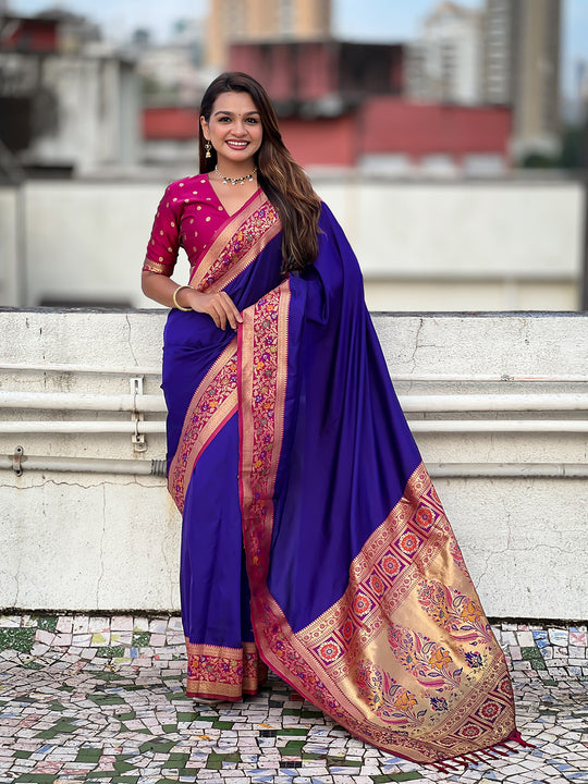 Blue Soft Silk Saree With Blouse Piece