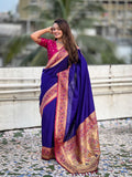Blue Soft Silk Saree With Blouse Piece