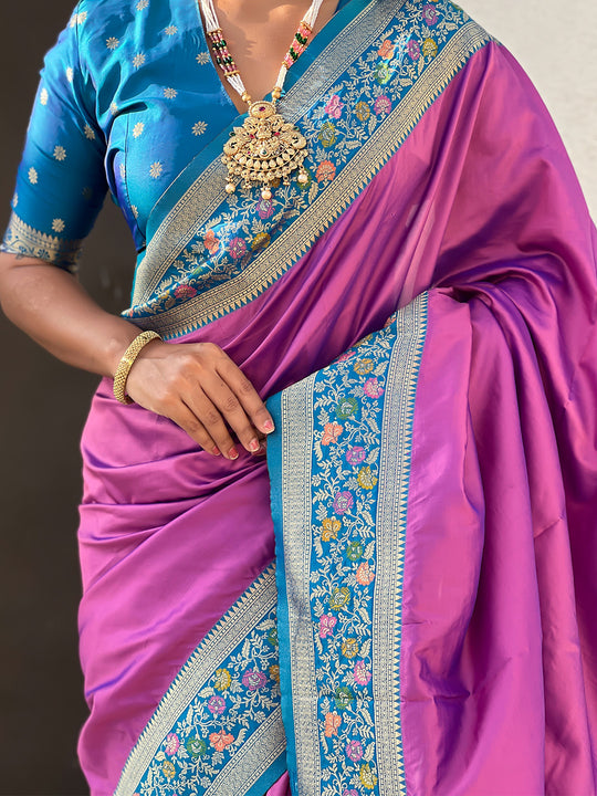 Purple Soft Silk Saree With Blouse Piece