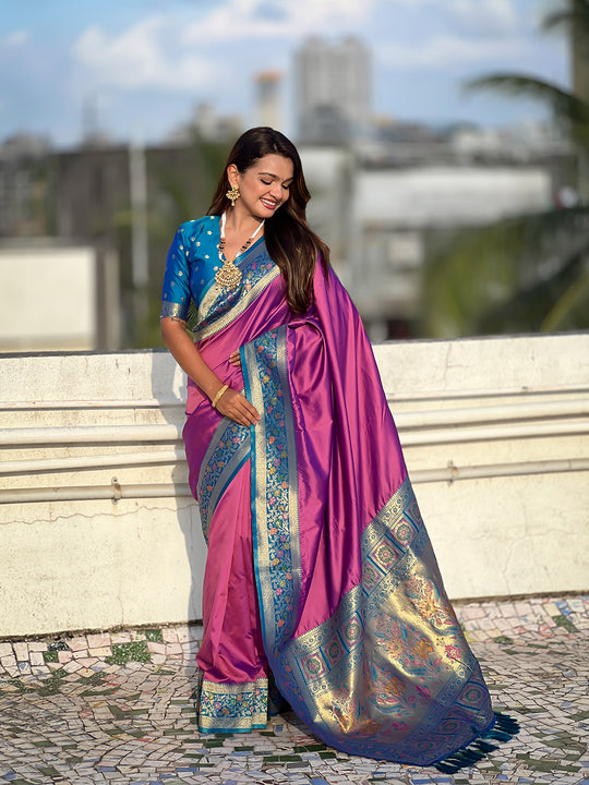 Purple Soft Silk Saree With Blouse Piece